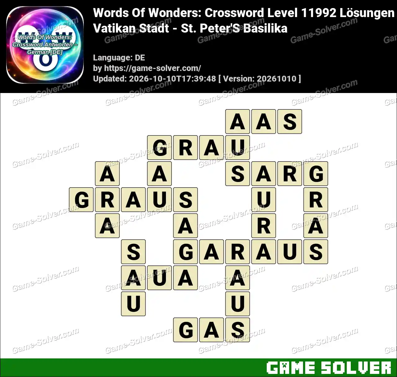Words Of Wonders: Crossword Level 11992 Lösungen – Vatikan Stadt – St. Peter’S Basilika